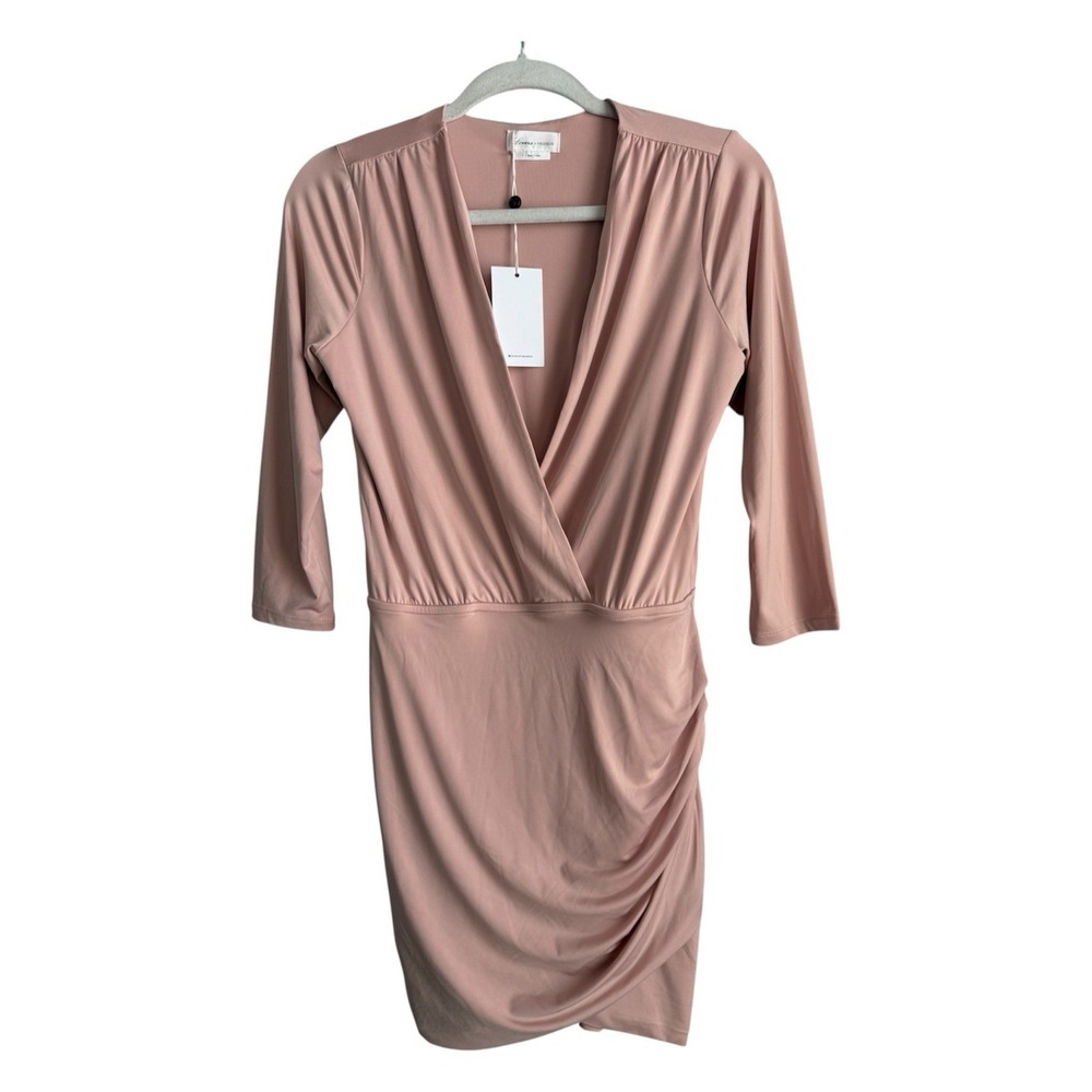 Lovers + Friends Love Happy V-Neck Mini Dress Blush Pink Ruched Cocktail NWT S
